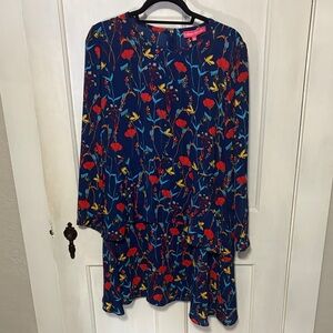 Catherine Malandrino Navy Dress with Floral Accents